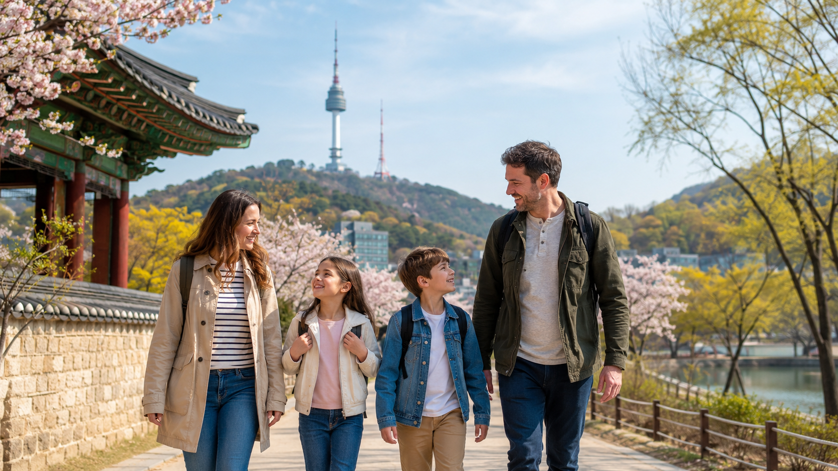 Family exploring Seoul with kids on a budget