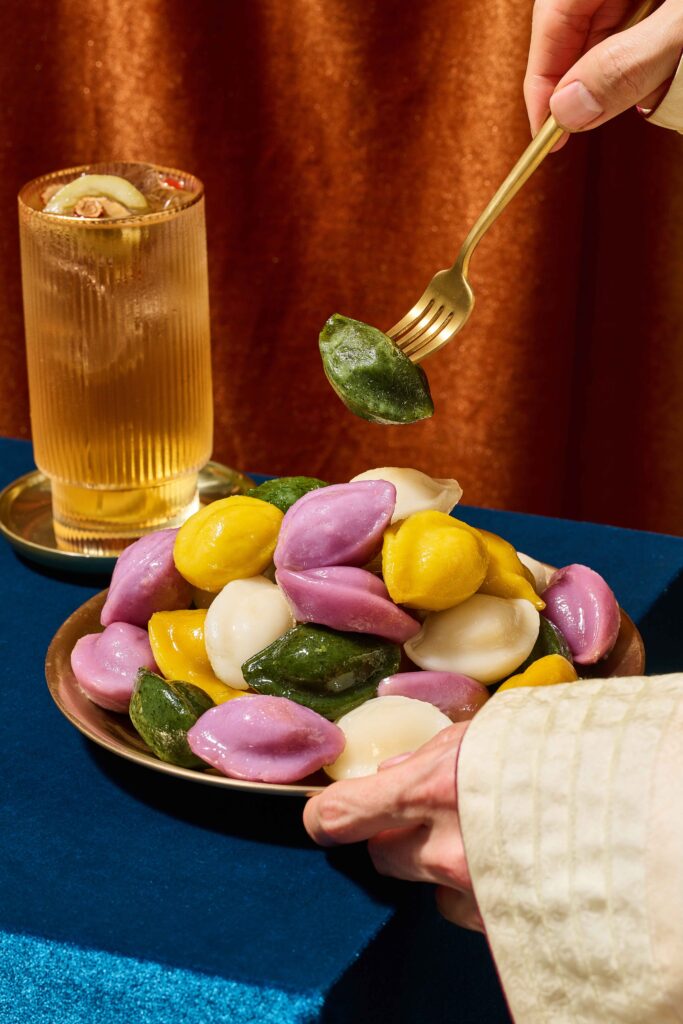 Colourful songpyeon half-moon rice cakes made for the Korean Chuseok holiday