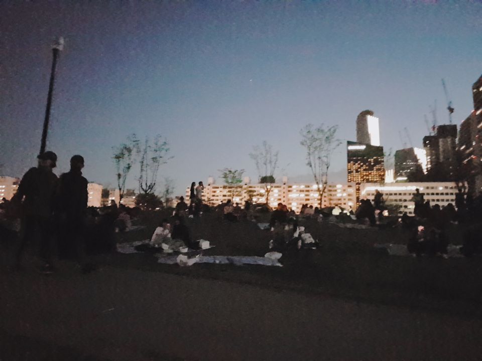 Families enjoying an evening picnic at Yeouido Hangang Park